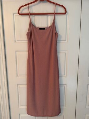 Ribbed Slip Midi Dress in Dusty Pink